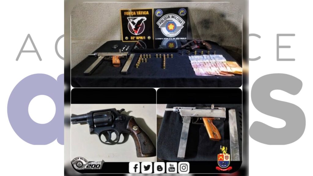 Três homens são presos em Assis com submetralhadora, revólver, drogas e munições. Ação da Força Tática ocorreu na noite de terça-feira (15).