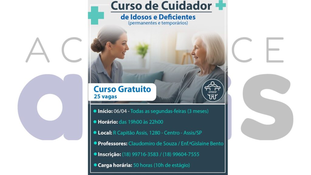 APDESP abre curso gratuito de cuidador de idosos e PCDs em Assis
