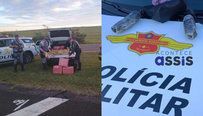 Mais de 846 kg de maconha foram apreendidos em ações da Polícia Rodoviária no domingo (1º), em Marília e Santa Cruz do Rio Pardo. Duas pessoas foram presas.