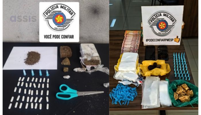 Dois flagrantes em entornos distintos: três pessoas detidas em Tarumã e um homem preso com grande quantidade de drogas em imóvel vazio no centro.